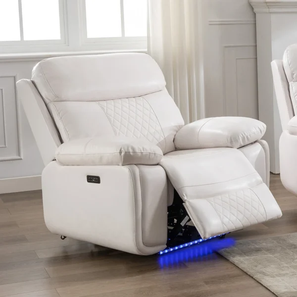 Power Recliner Chair w/ LED Light, USB Port Faux Leather Electric Reclining Chair Home Theater Seating (M046) - Image 6