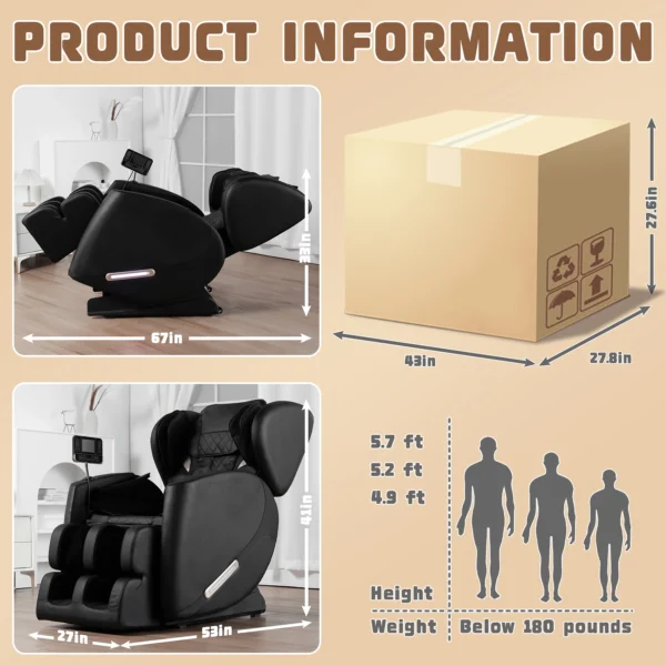 Massage Chair with Zero Gravity, Massage Chair Recliner with Heating, Airbags, Foot Roller，Bluetooth Speaker - Image 5