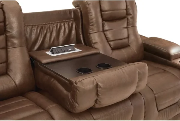 Signature Design by Ashley Owner's Box Faux Leather Power Reclining Sofa with Adjustable Headrest, Brown sofa inflavel air sofa - Image 6