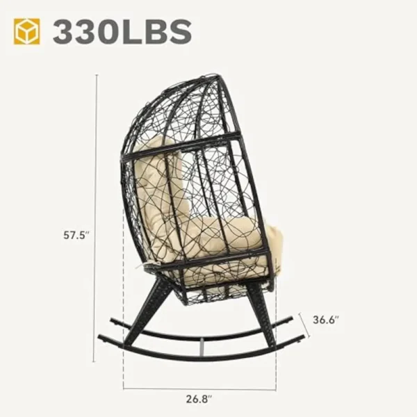 Wicker Rocking Egg Chair, Rattan Rocking Chairs, Indoor/Outdoor Lounger for Patio, Backyard, Living Room, Garden Egg Chair - Image 3