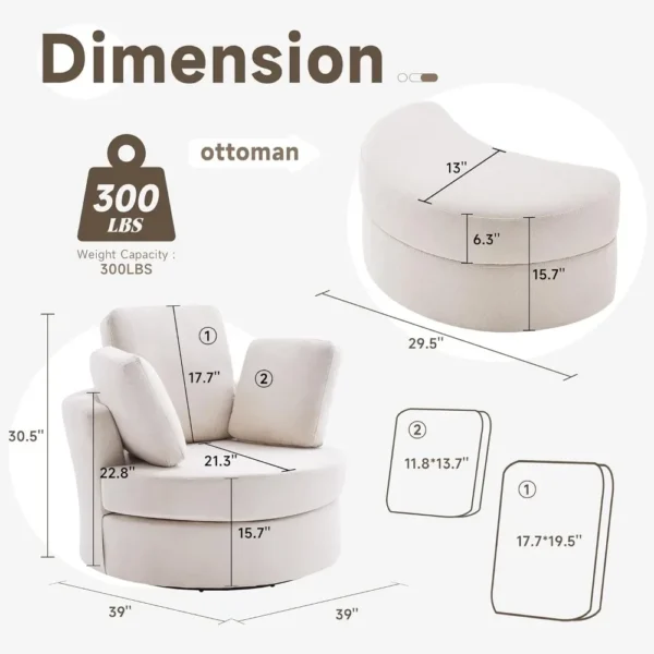 Oversized Swivel Barrel Chair with Ottoman and Removable Headrest – Modern 360° Lounge Comfort - Image 4