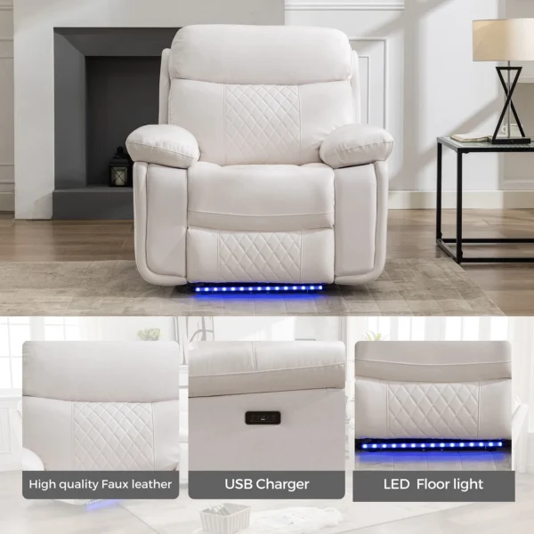 Power Recliner Chair w/ LED Light, USB Port Faux Leather Electric Reclining Chair Home Theater Seating (M046) - Image 3