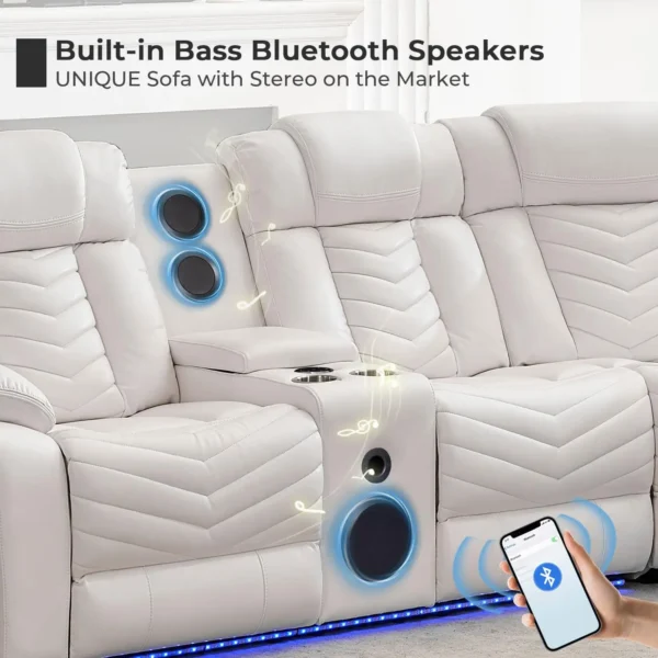 Electric Power Recliner Sectional Sofa With Bass Speakers & LED Lights – Faux Leather L-Shaped Corner Couches For Living Room - Image 2