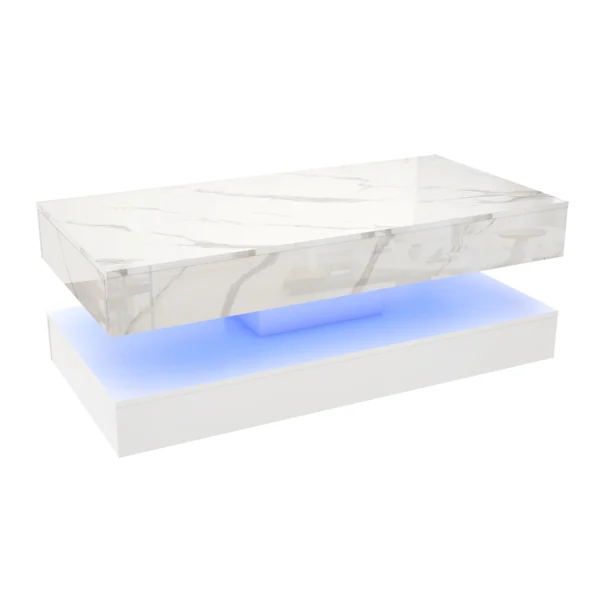Modern Stylish Coffee Table with LED lights, Double-Layer Design for Living Room Coffee Table with 2 Storage Drawers - Image 6