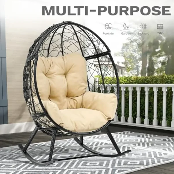 Wicker Rocking Egg Chair, Rattan Rocking Chairs, Indoor/Outdoor Lounger for Patio, Backyard, Living Room, Garden Egg Chair - Image 4
