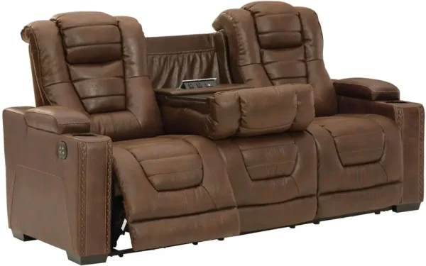 Signature Design by Ashley Owner's Box Faux Leather Power Reclining Sofa with Adjustable Headrest, Brown sofa inflavel air sofa - Image 4