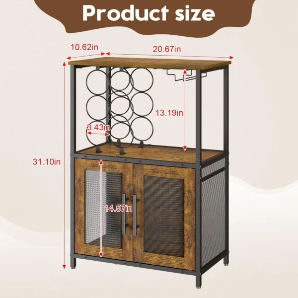 Bar Cabinet with Detachable Wine Rack, Liquor Stand for Home Bar, Mini Table with Glass Holder, Small Sideboard with Mesh Door - Image 6
