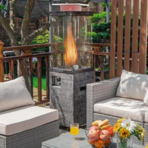 41,000 BTU Outdoor Propane Patio Heater with Glass Tube & Cover – Lockable Wheels