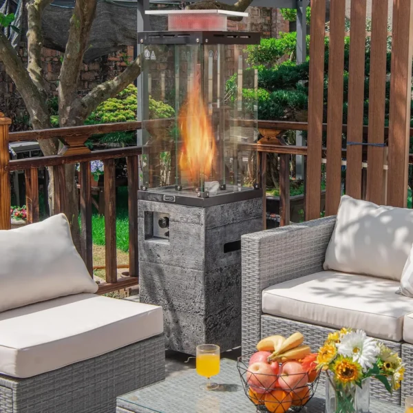 41,000 BTU Outdoor Propane Patio Heater with Glass Tube & Cover – Lockable Wheels