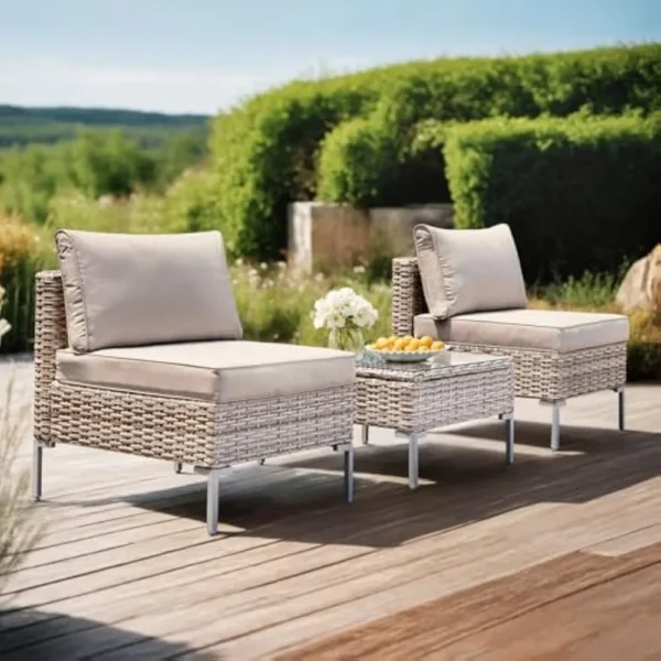 3-Piece PE Rattan Patio Furniture Set with Cushions & Coffee Table - Image 6