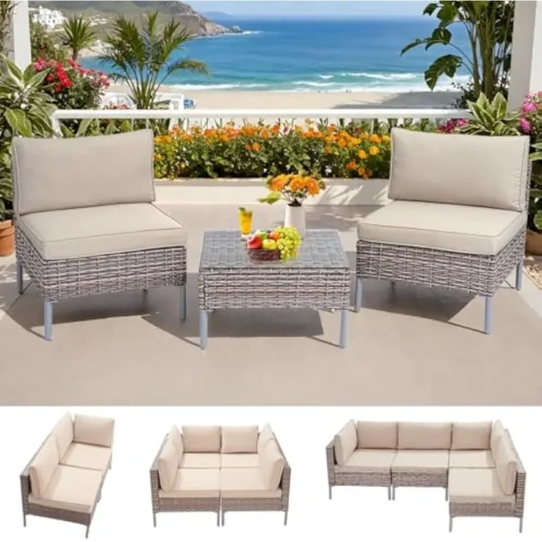 3-Piece PE Rattan Patio Furniture Set with Cushions & Coffee Table