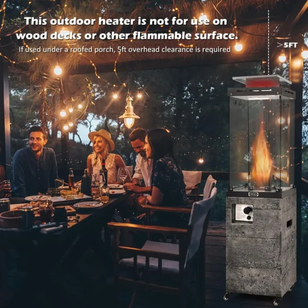41,000 BTU Outdoor Propane Patio Heater with Glass Tube & Cover – Lockable Wheels - Image 3