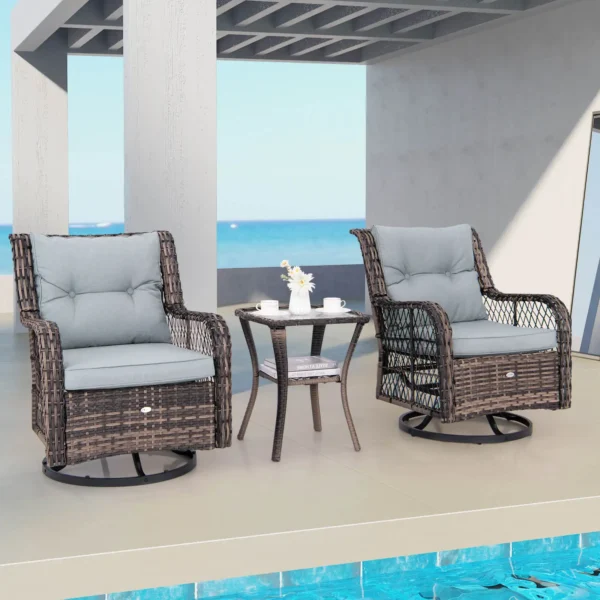 3-Piece Patio Furniture Set with Swivel Rocking Chairs & Glass-Top Table – Outdoor Rattan Conversation Set - Image 4