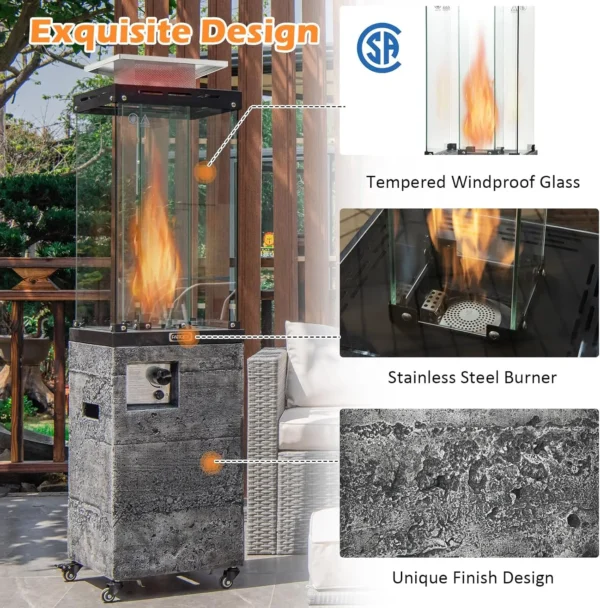 41,000 BTU Outdoor Propane Patio Heater with Glass Tube & Cover – Lockable Wheels - Image 5