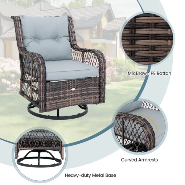 3-Piece Patio Furniture Set with Swivel Rocking Chairs & Glass-Top Table – Outdoor Rattan Conversation Set - Image 10
