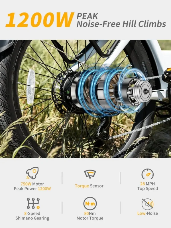 Luckeep X2 [Torque Sensor] Electric Bike for Adults 1200W Peak,28MPH 80Miles,20AH, 26'' *3.0'' Step-Thru Ebikes Hydraulic Brake - Image 3