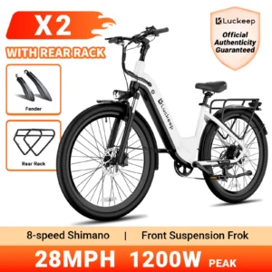 Luckeep X2 [Torque Sensor] Electric Bike for Adults 1200W Peak,28MPH 80Miles,20AH, 26'' *3.0'' Step-Thru Ebikes Hydraulic Brake
