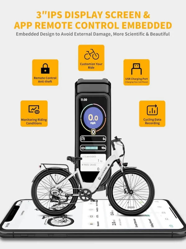 Luckeep X2 [Torque Sensor] Electric Bike for Adults 1200W Peak,28MPH 80Miles,20AH, 26'' *3.0'' Step-Thru Ebikes Hydraulic Brake - Image 5